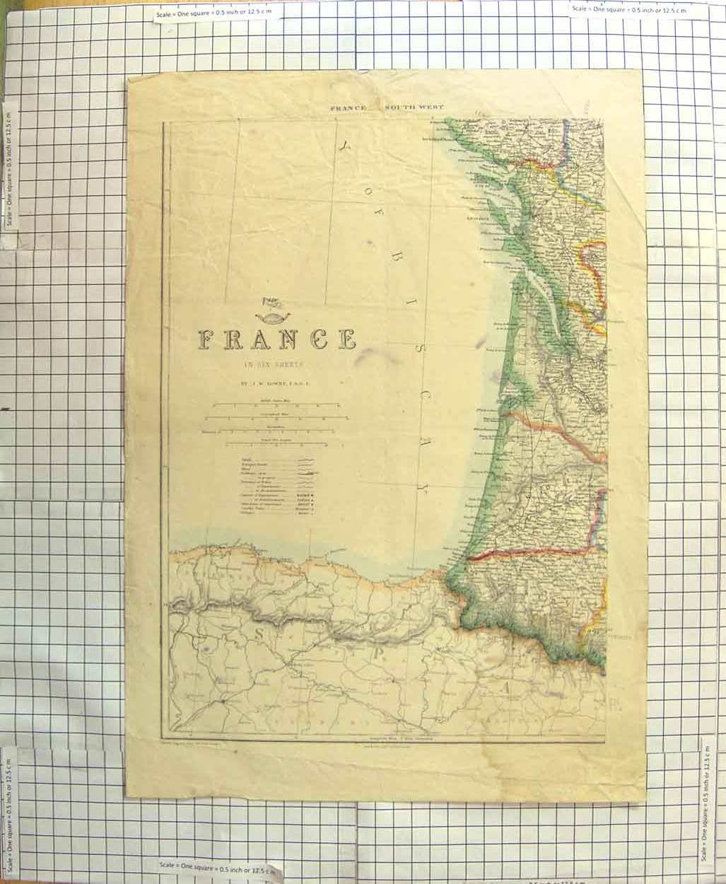 Original Old Antique Print Day Map C1790-C1900 France Bay Biscay Europe 18th