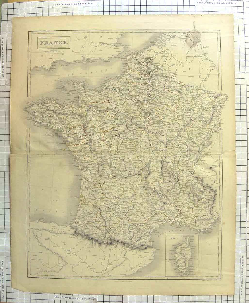 Old Antique Print Ref.642 Hall Map C1790-C1900 France Corsica Bay Biscay