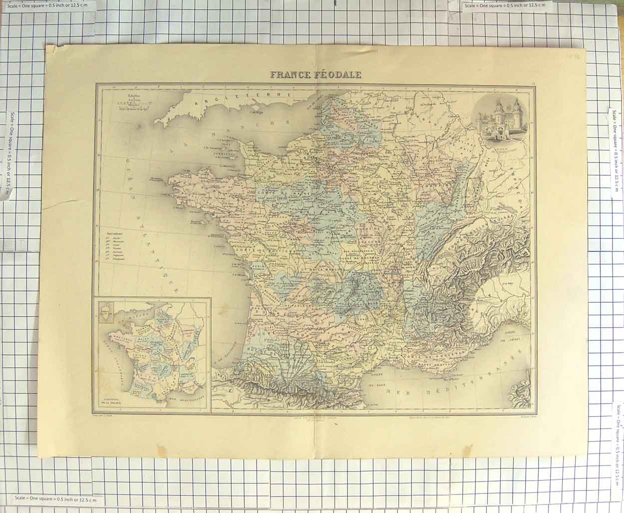 Original Old Antique Print Map C1790-C1900 France Mediterranean Europe 18th