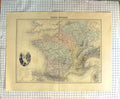 Original Old Antique Print Map C1790-C1900 France Physique Mountains 18th
