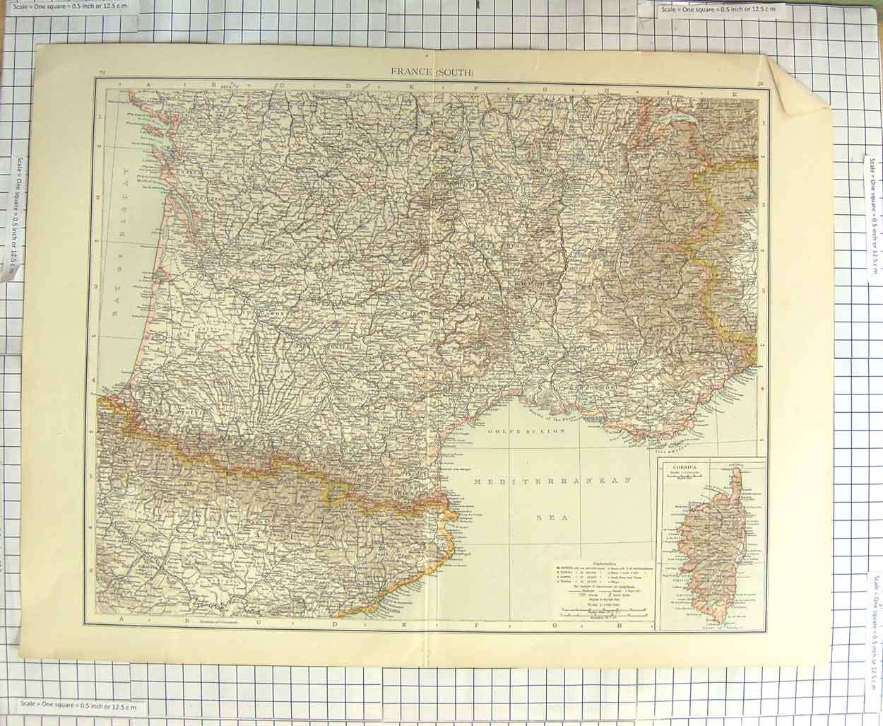 Original Old Antique Print Ref.643 Hall Map C1790-C1900 France Corsica Biscay