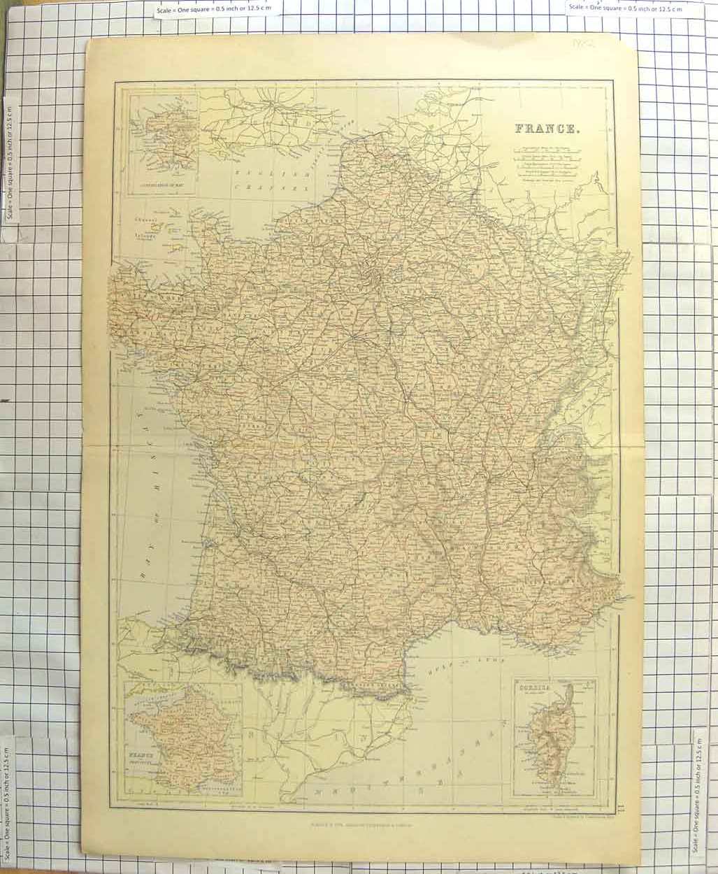 Original Old Antique Print Bartholomew Map C1900 France Corsica Gulf Lyon 20th