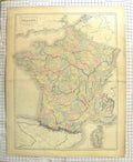 Old Antique Print Ref.644 Hall Map C1790-C1900 France Corsica Bay Biscay