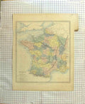 Original Old Antique Print Walker Map C1790-C1900 France English Channel 18th