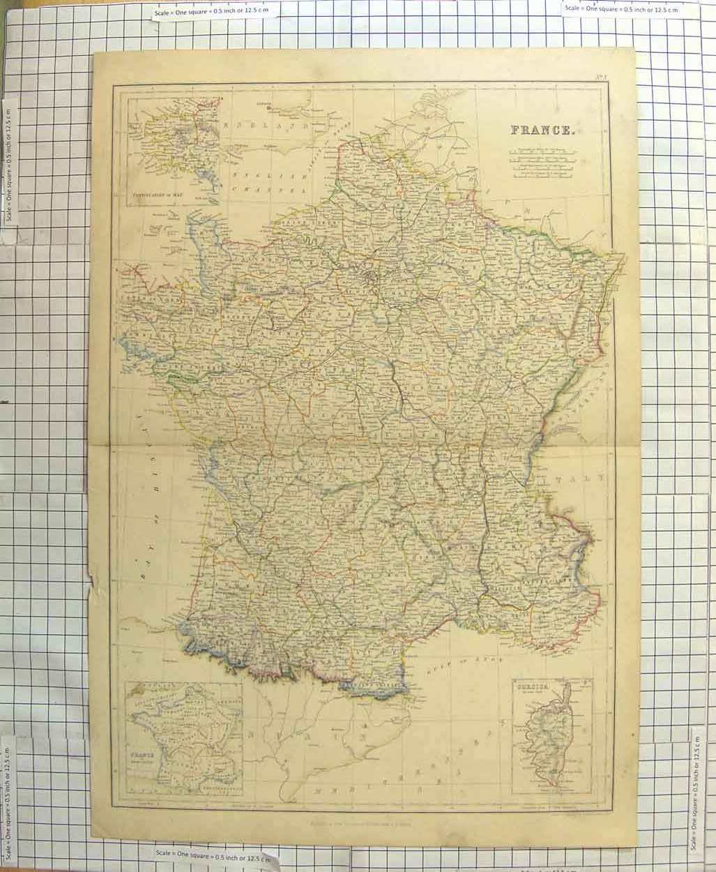 Original Old Antique Print Ref.645 Bartholomew Map C1790-C1900 France Corsica