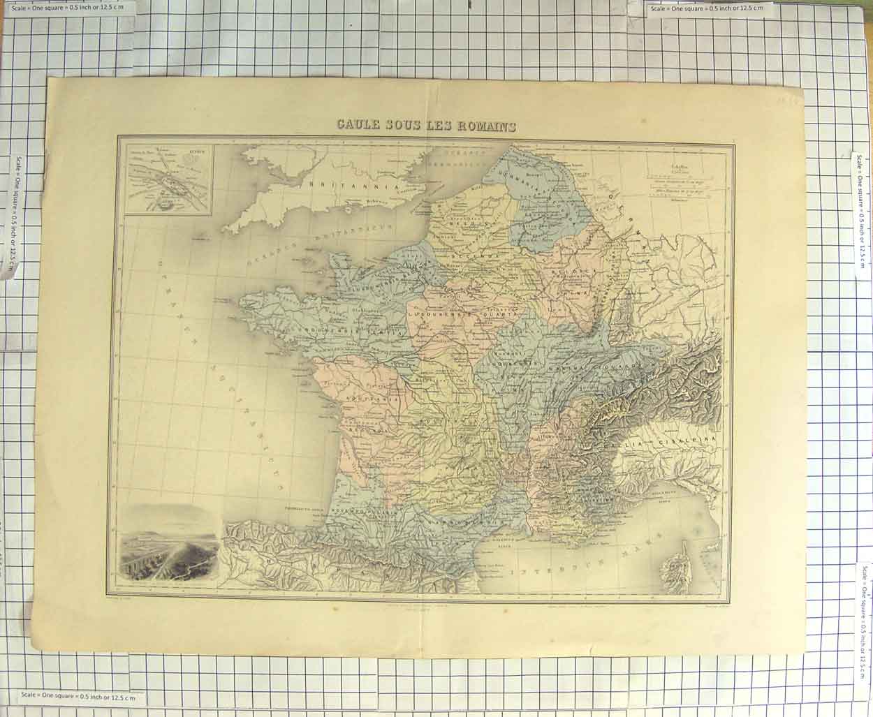 Original Old Antique Print Map C1790-C1900 France Gaule Sous Les Romains 18th