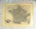 Original Old Antique Print Map C1790-C1900 France Political Regions Paris 18th