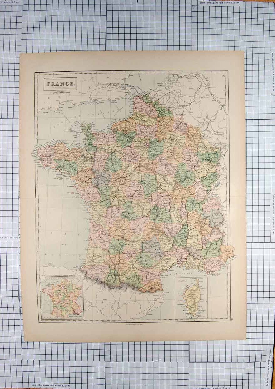 Original Old Antique Print Map C1790-C1900 France Provinces Corsica 18th