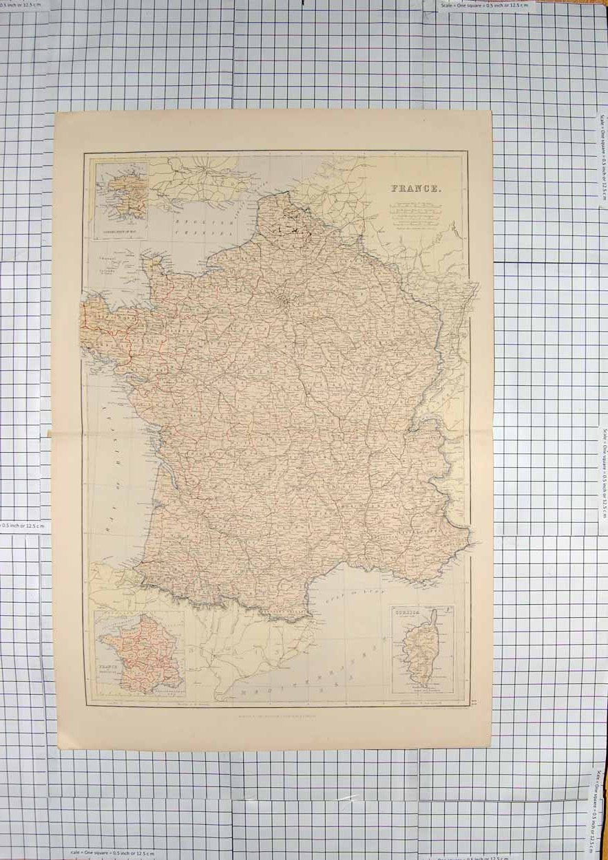 Original Old Antique Print Ref.648 Bartholomew Map C1790-C1900 France Corsica