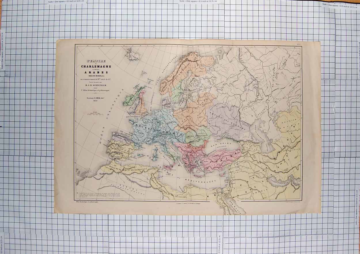 Original Old Antique Print Simon Map C1790-C1900 Europe Empire France 18th