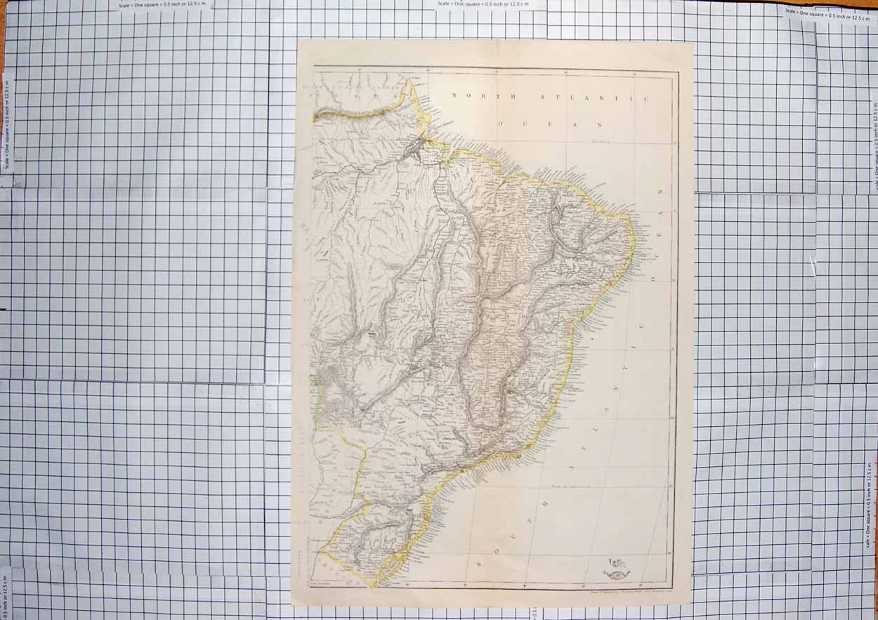 Original Old Antique Print Map C1790-C1900 South America Bahia Catharina 18th