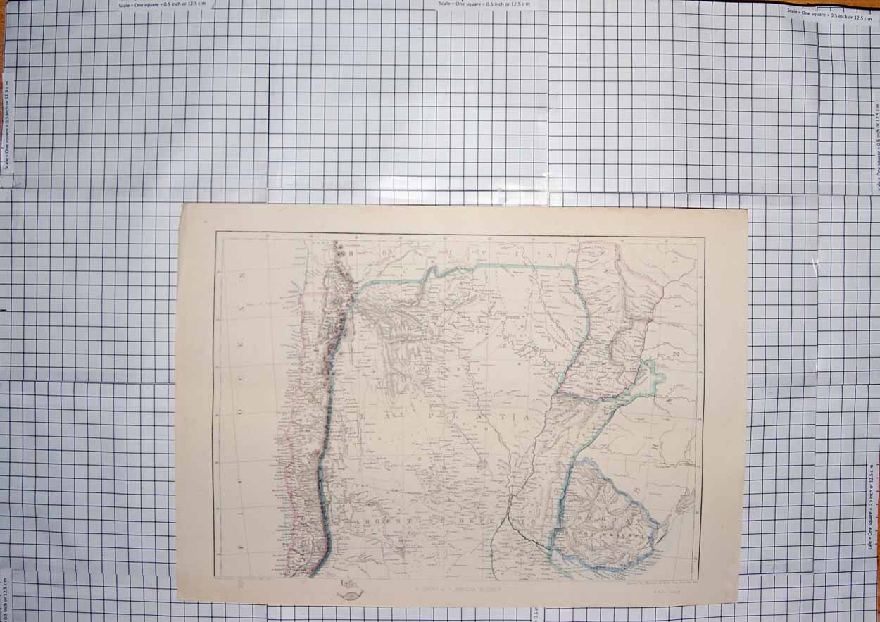 Original Old Antique Print Lowry Map C1790-C1900 South America Argentine 18th