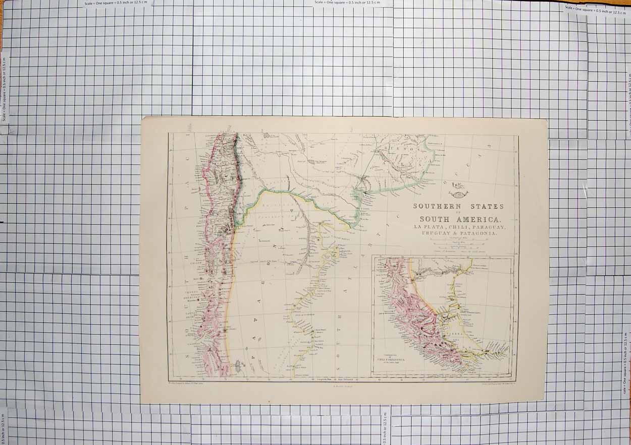 Original Old Antique Print Lowry Map C1790-C1900 South America Chili Plata 18th