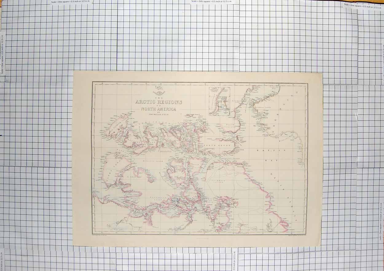 Original Old Antique Print Weller Map C1790-C1900 Arctic North America 18th