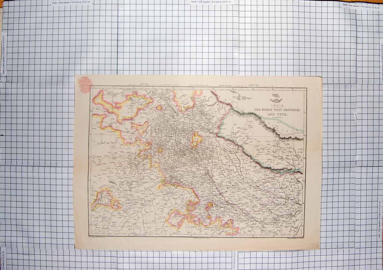 Original Old Antique Print Weller Map C1790-C1900 India Oude Luknow 18th