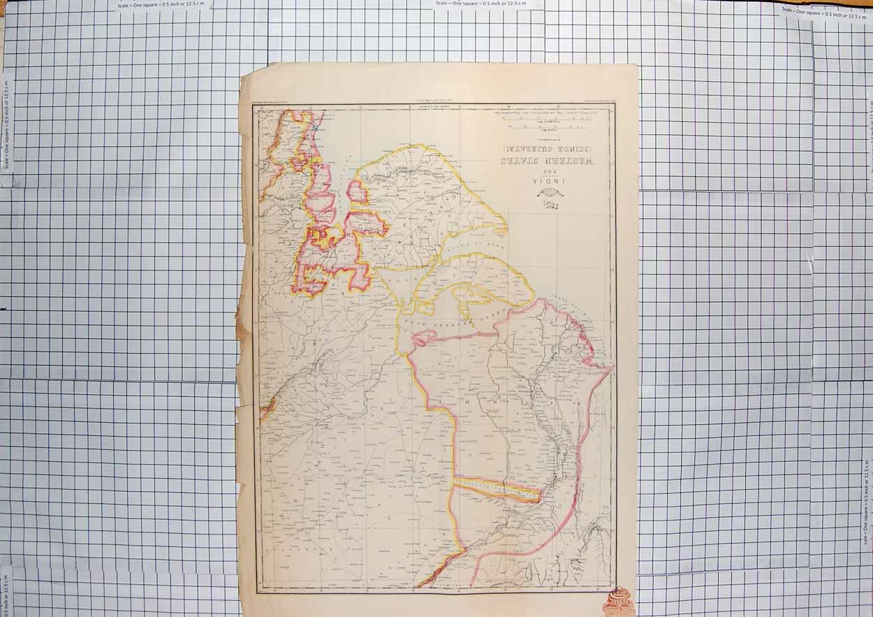 Original Old Antique Print Weller Map C1790-C1900 India Scinde Gujerat 18th