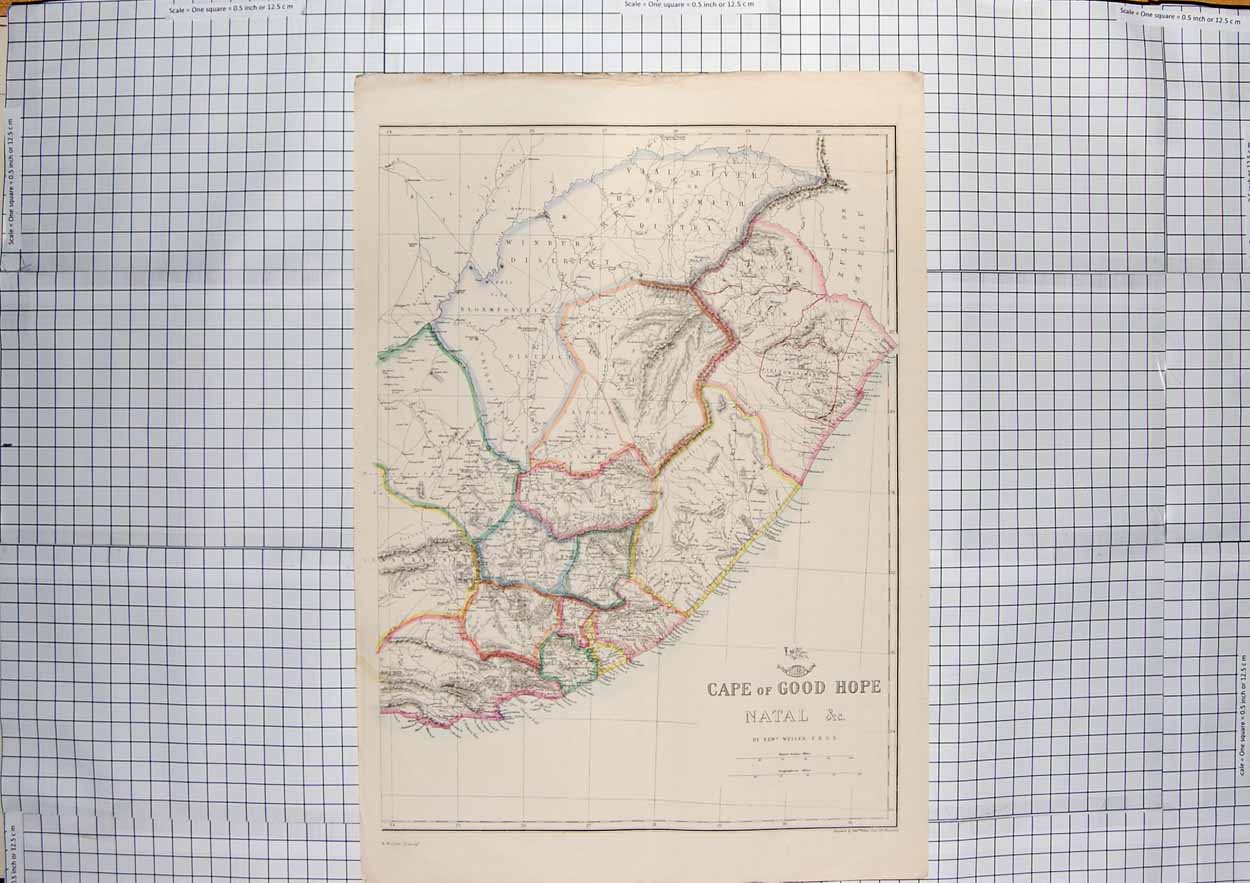 Original Old Antique Print Weller Map C1790-C1900 Cape Good Hope Africa 18th
