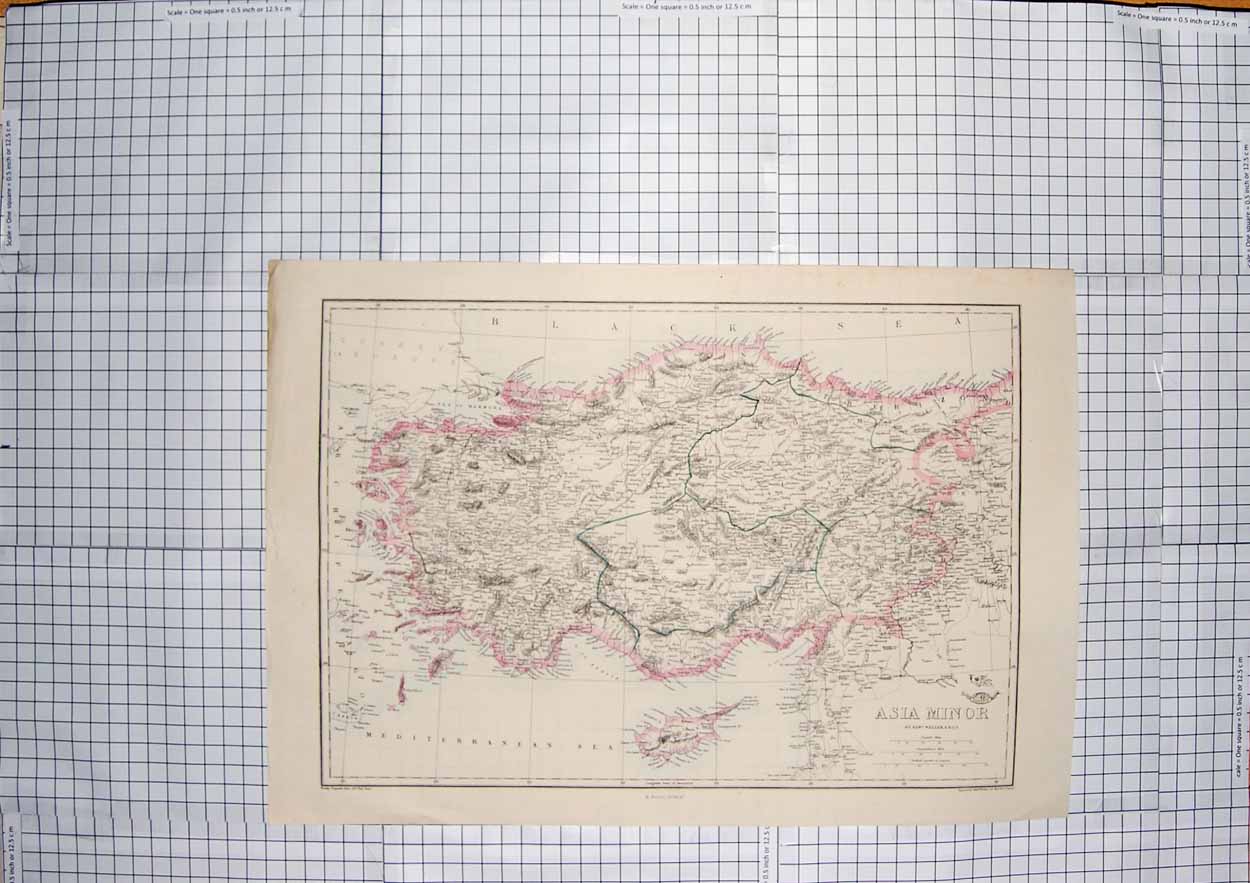 Original Old Antique Print Weller Map C1790-C1900 Asia Minor Cyprus Adana 18th