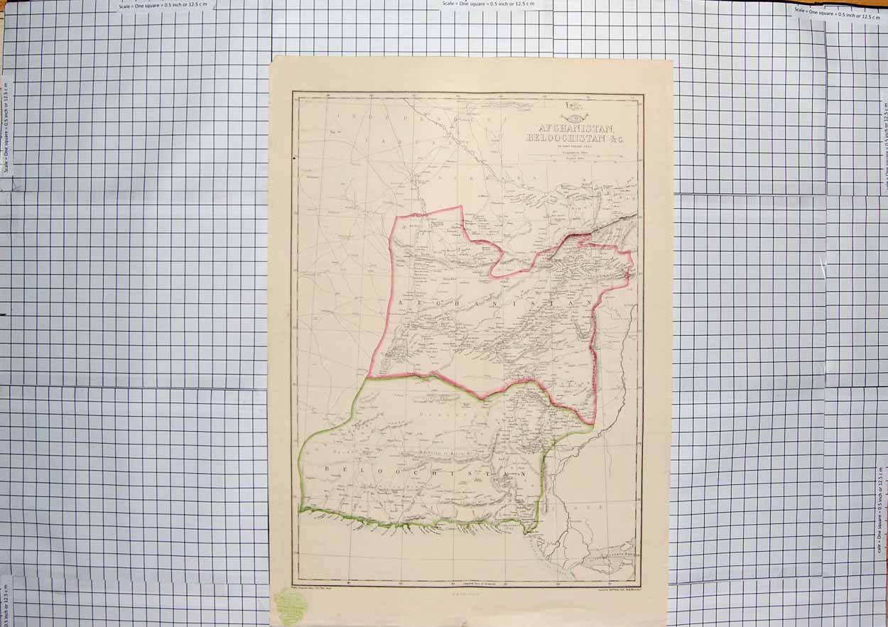 Old Antique Print Ref.650 Weller Map C1790-C1900 Afghanistan Beloochistan