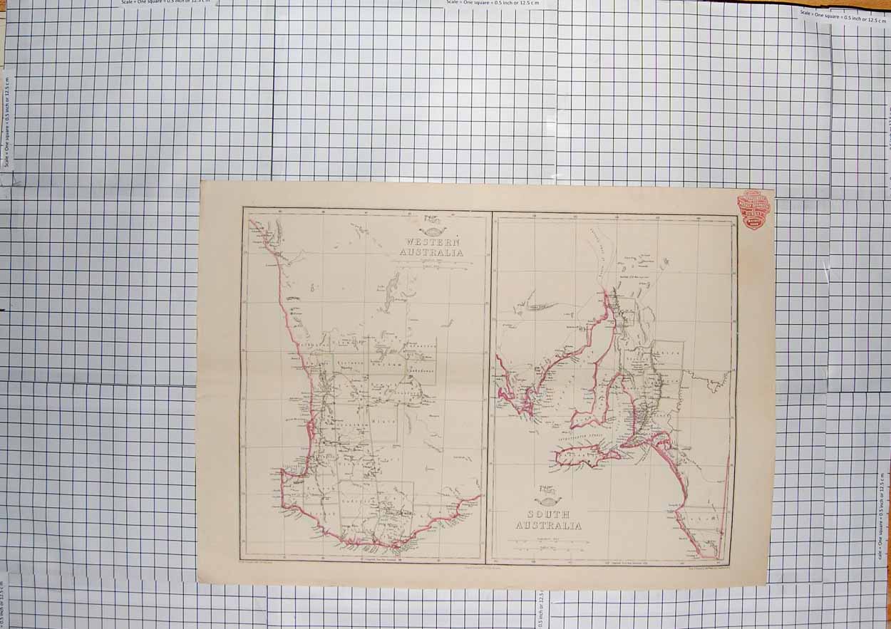 Original Old Antique Print Weller Map C1790-C1900 Australia Kangaroo 18th