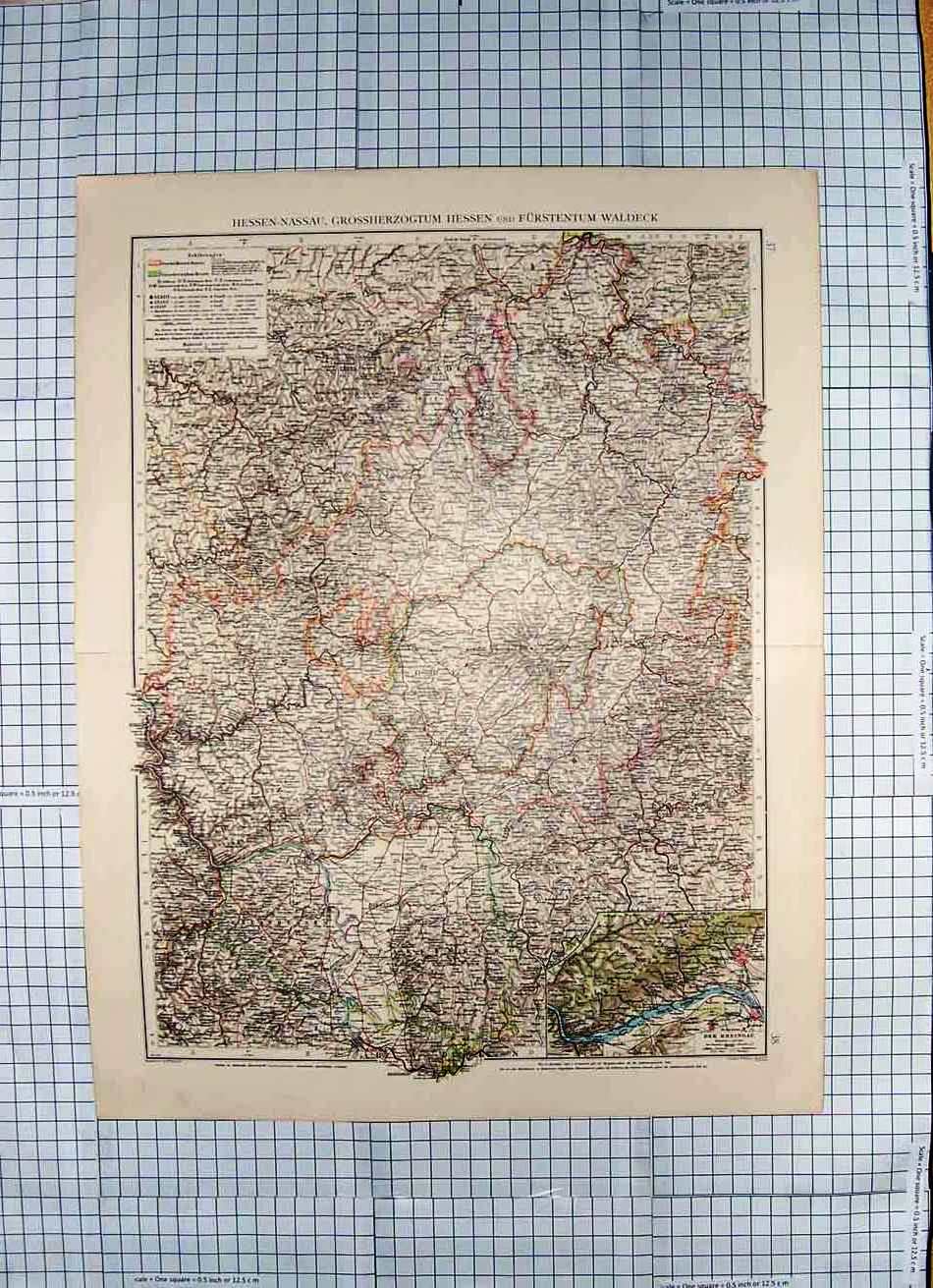 Original Old Antique Print Map C1790-C1900 Waldeck Hessen-N-Nassau Hessen 18th