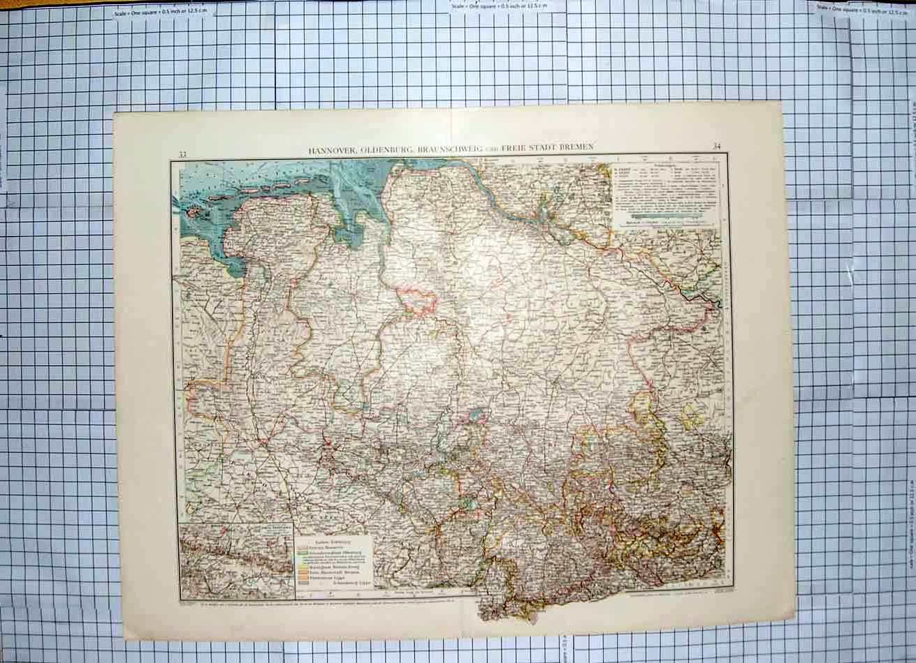 Original Old Antique Print Map C1790-C1900 Hannover enburg Bremen 18th Century