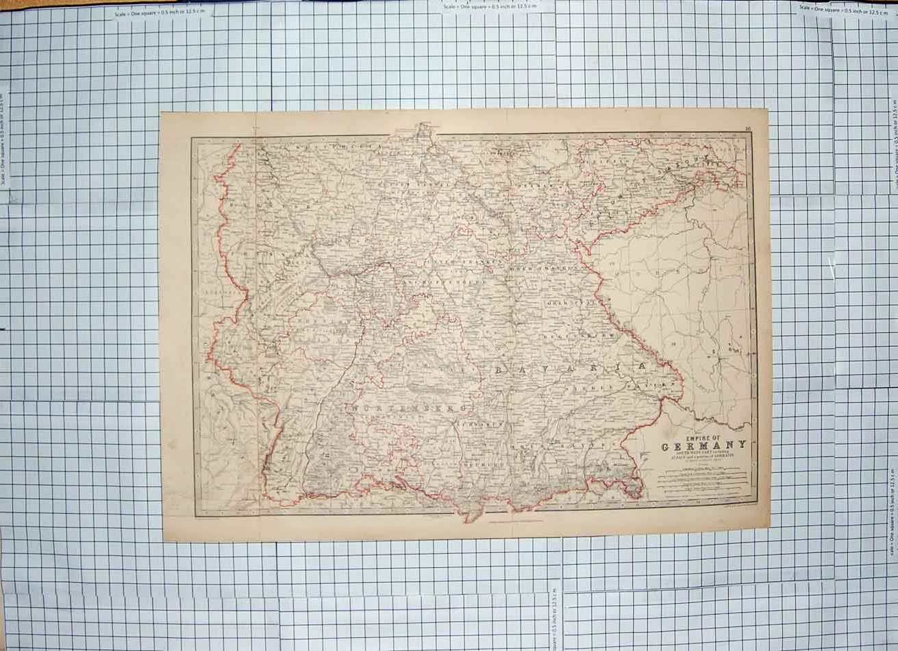 Original Old Antique Print Johnston Map C1790-C1900 Empire Germany Bavaria 18th