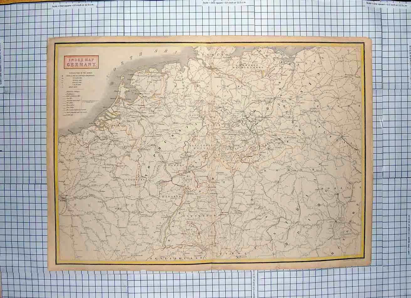 Original Old Antique Print Brown Map C1790-C1900 Index Germany Nassau 18th