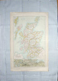 Original Old Antique Print Map C1790-C1900 Scotland Glasgow Edinburgh 18th