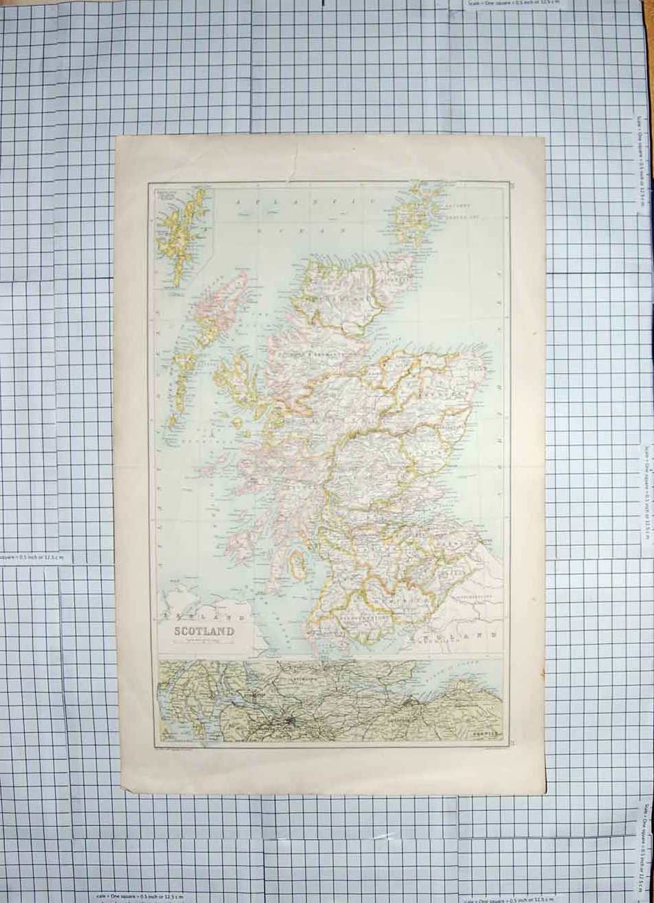 Original Old Antique Print Map C1790-C1900 Scotland Glasgow Edinburgh 18th