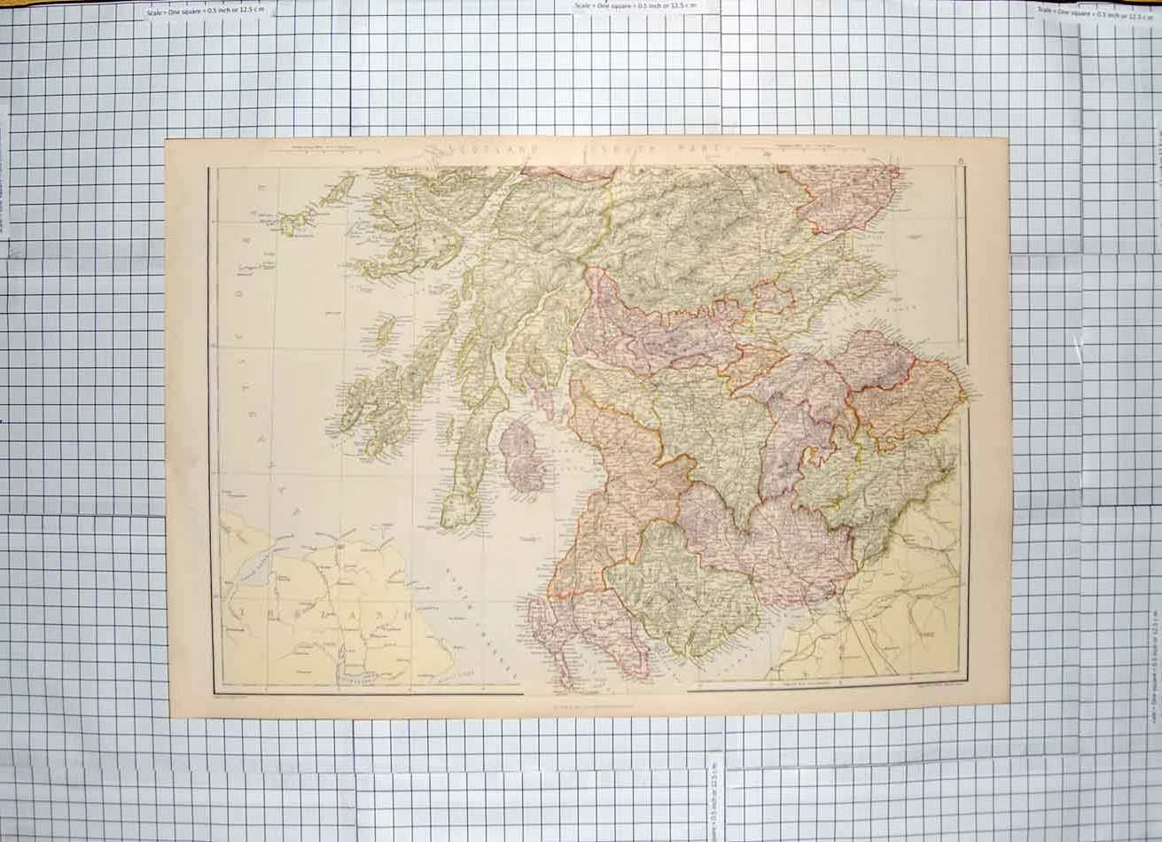 Original Old Antique Print Weller Map C1790-C1900 Southern Scotland Arran 18th