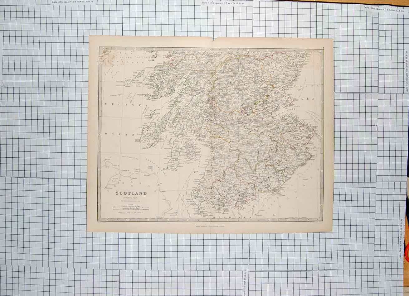 Original Old Antique Print Ref.699 Johnston Map C1790-C1900 Southern Scotland