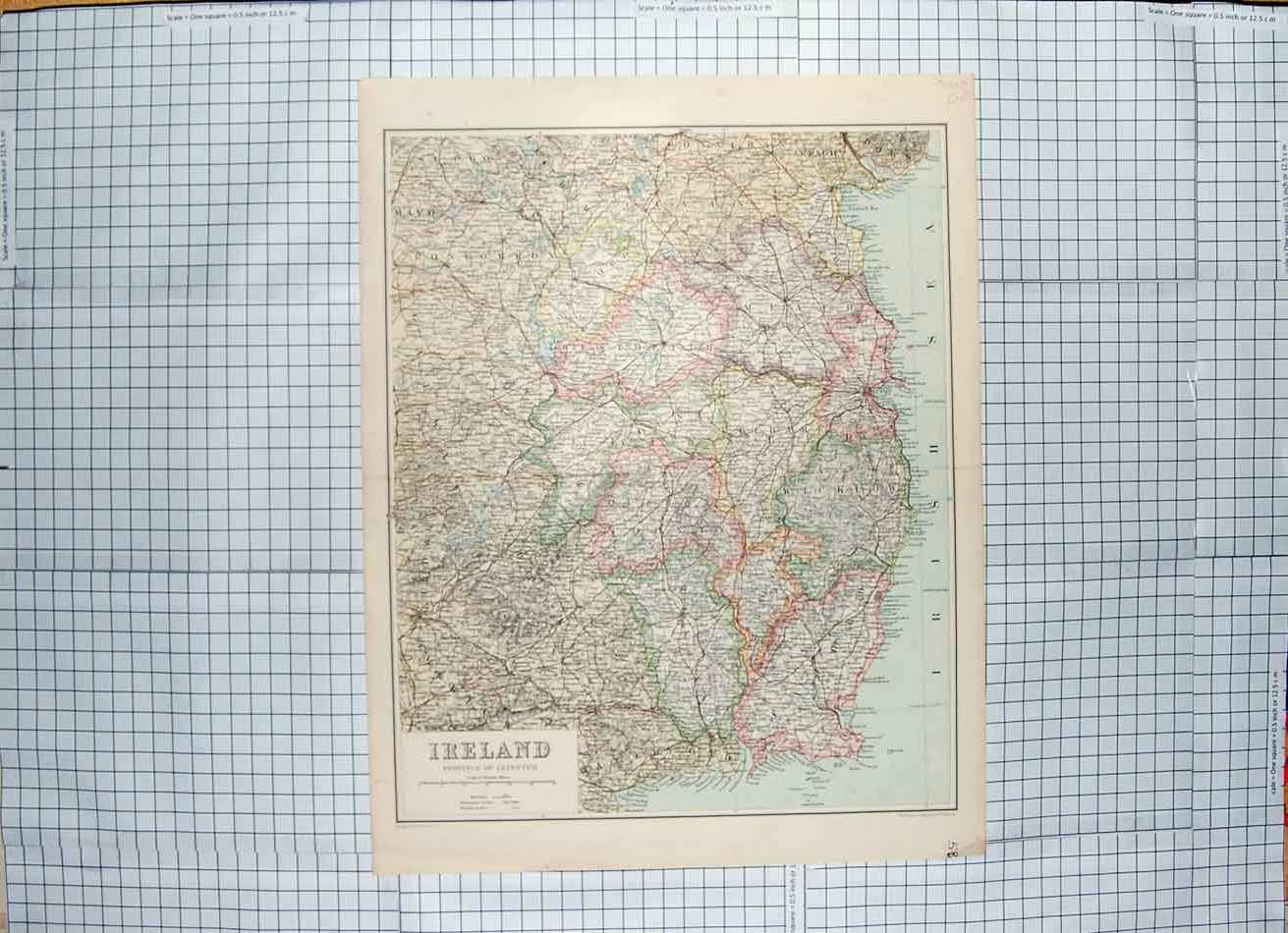 Original Old Antique Print Map C1790-C1900 Ireland Waterford Dublin 18th