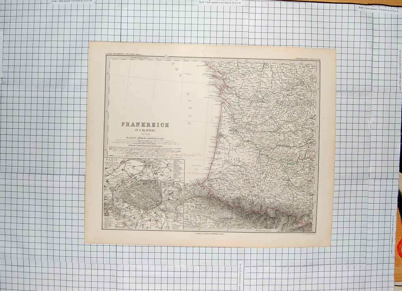 Original Old Antique Print Map C1790-C1900 Frankreich Paris Umgebung 18th