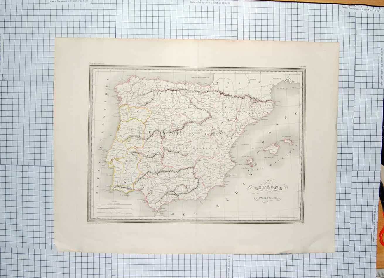 Old Antique Print Ref.697 Map C1790-C1900 Spain Portugal Gibraltar Ibiza