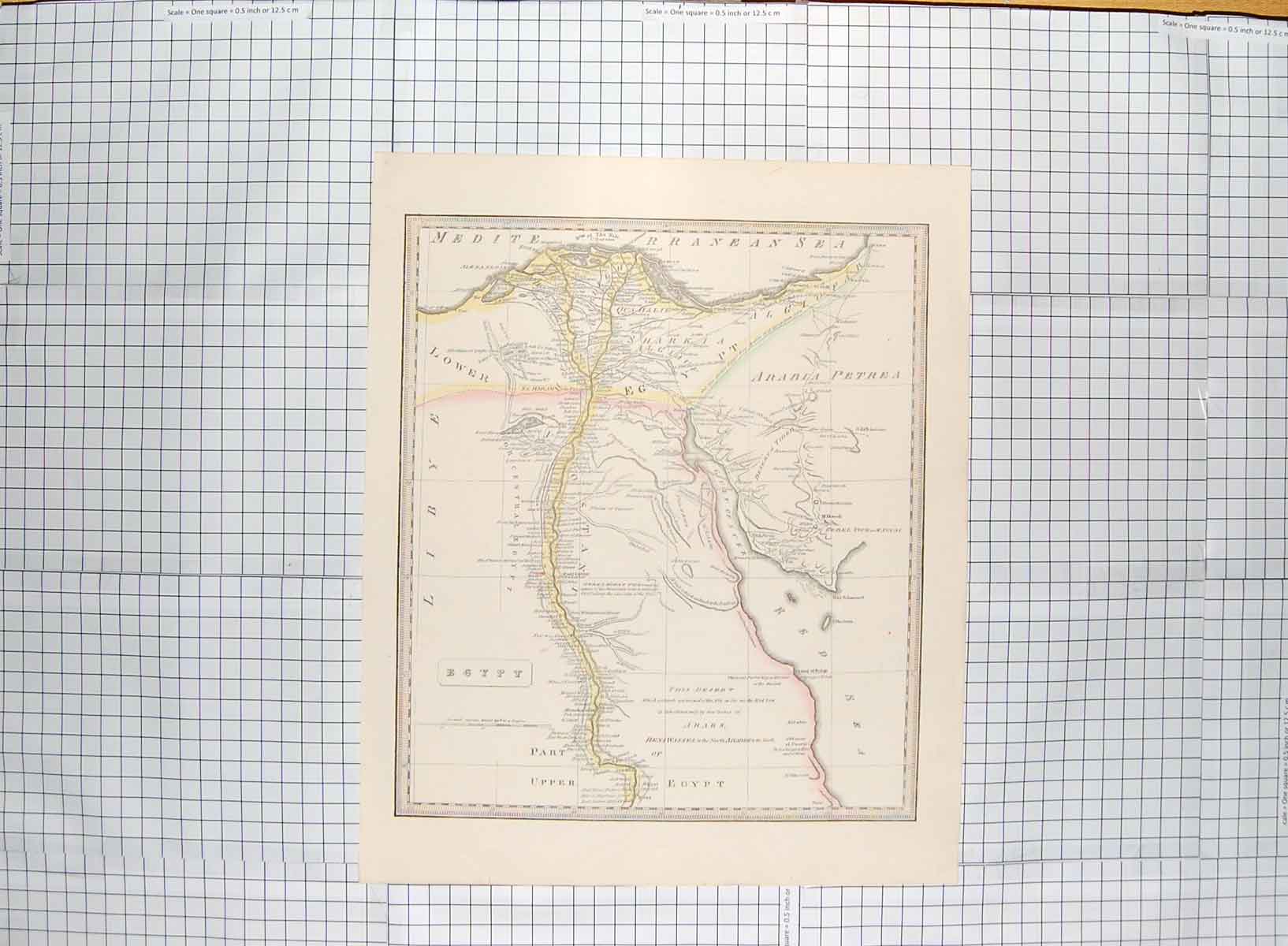 Original Old Antique Print Map C1790-C1900 Egypt Arabia Red Sea Desert 18th