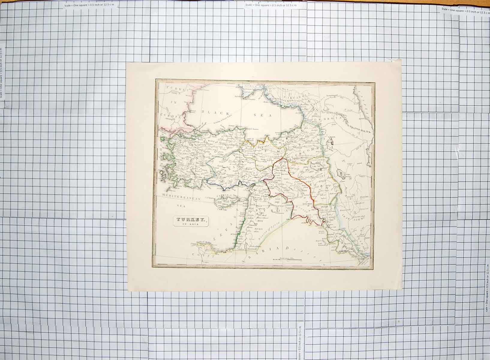 Original Old Antique Print Map C1790-C1900 Turkey Asia Cyprus Syria Black 18th