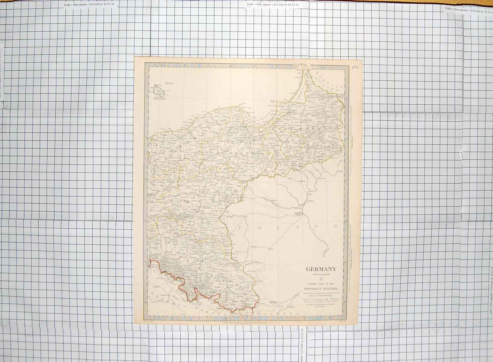 Original Old Antique Print Walker Map 1832 Germany Deutschland Posen 19th
