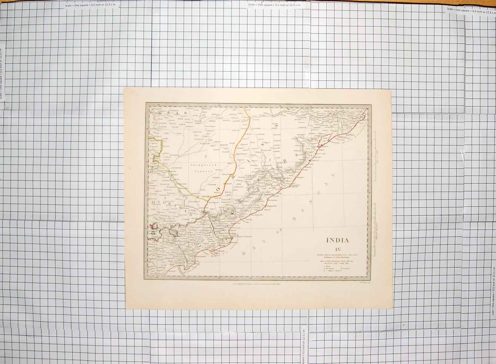 Original Old Antique Print Walker Map 1832 India Bay Bengal Ganjam Coringa 19th