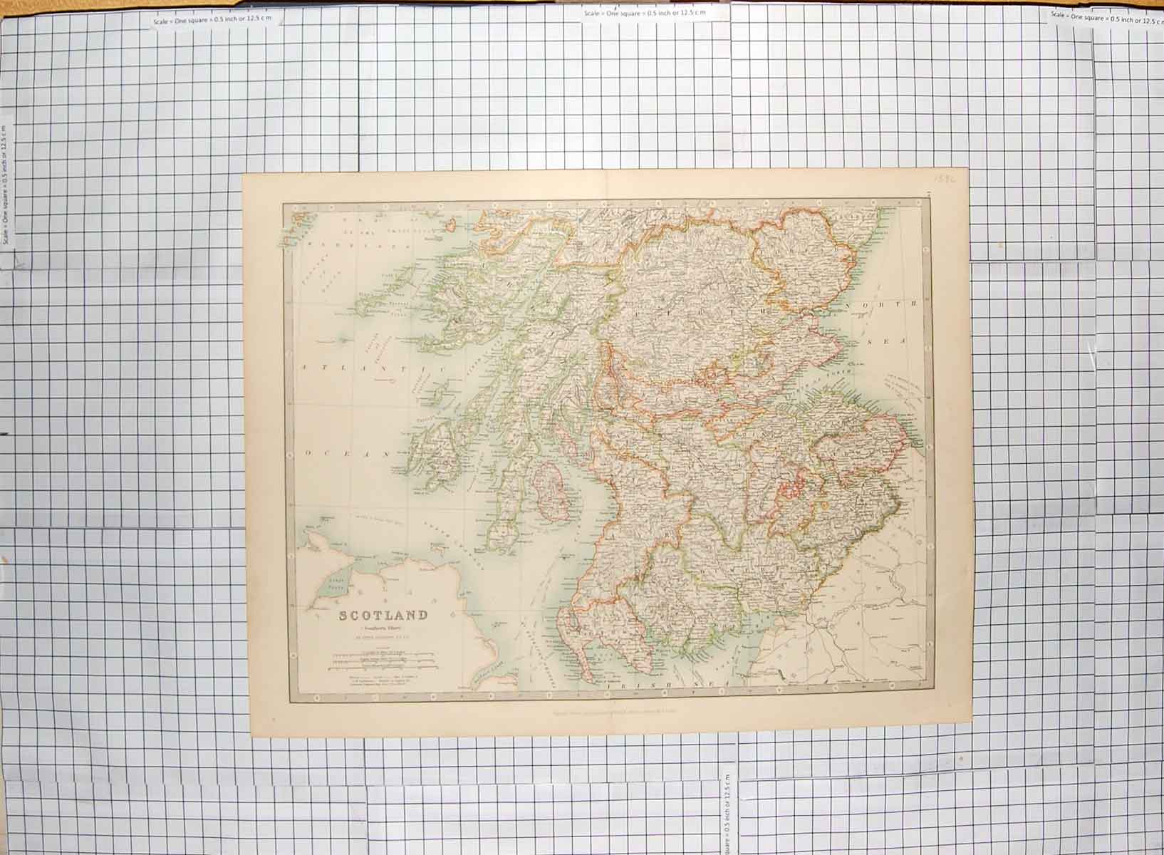 Original Old Antique Print *705 Johnston Map C1790-C1900 Southern Scotland