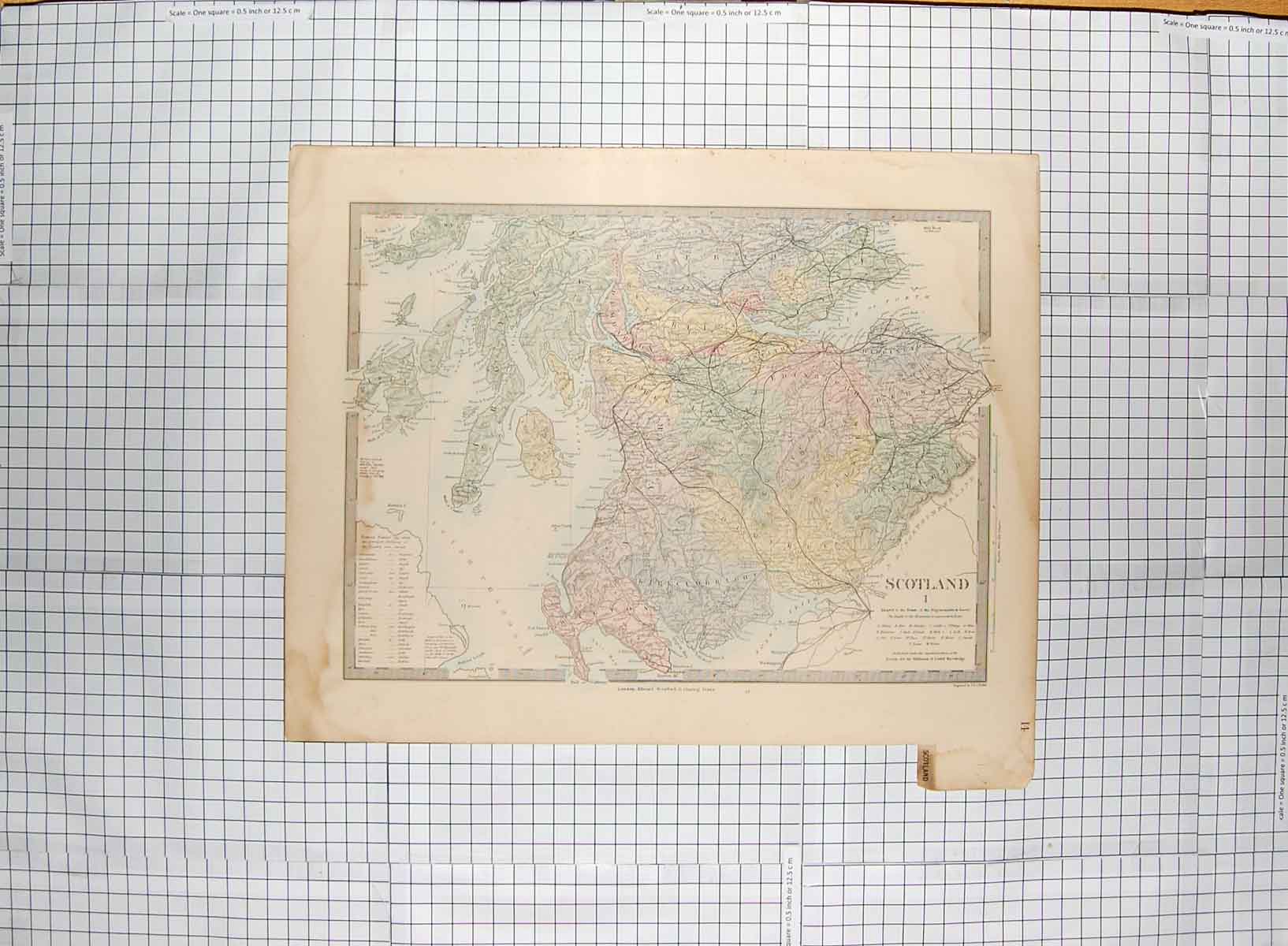 Original Old Antique Print Walker Map C1790-C1900 Southern Scotland Arran 18th
