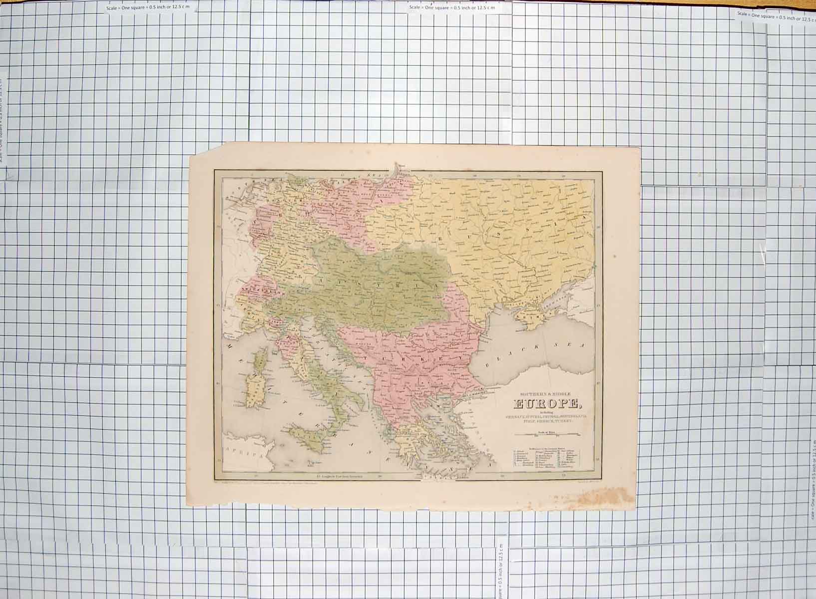 Original Old Antique Print Boynton Map C1790-C1900 Europe Turkey Italy 18th