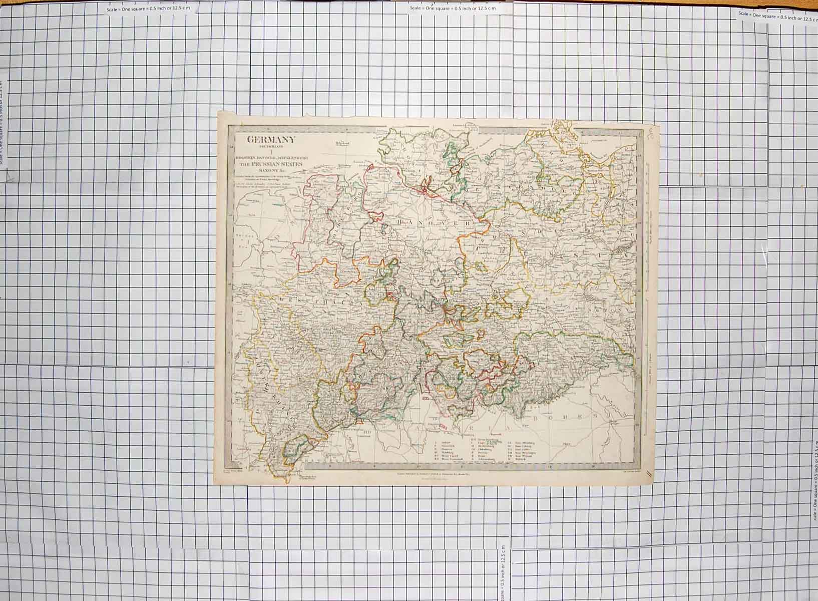 Original Old Antique Print Waler Map 1833 Germany Holstein Hanover Saxony 19th