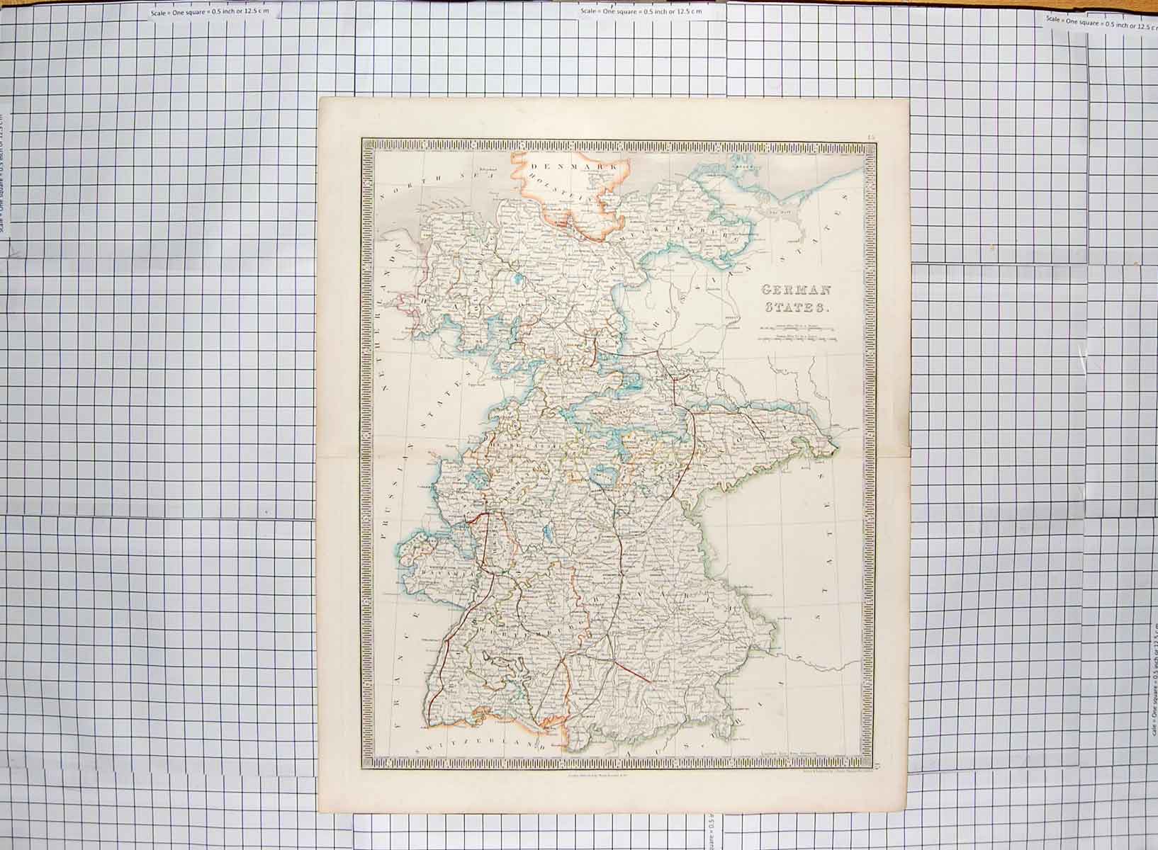 Original Old Antique Print Dower Map C1790-C1900 Germany States Munich 18th