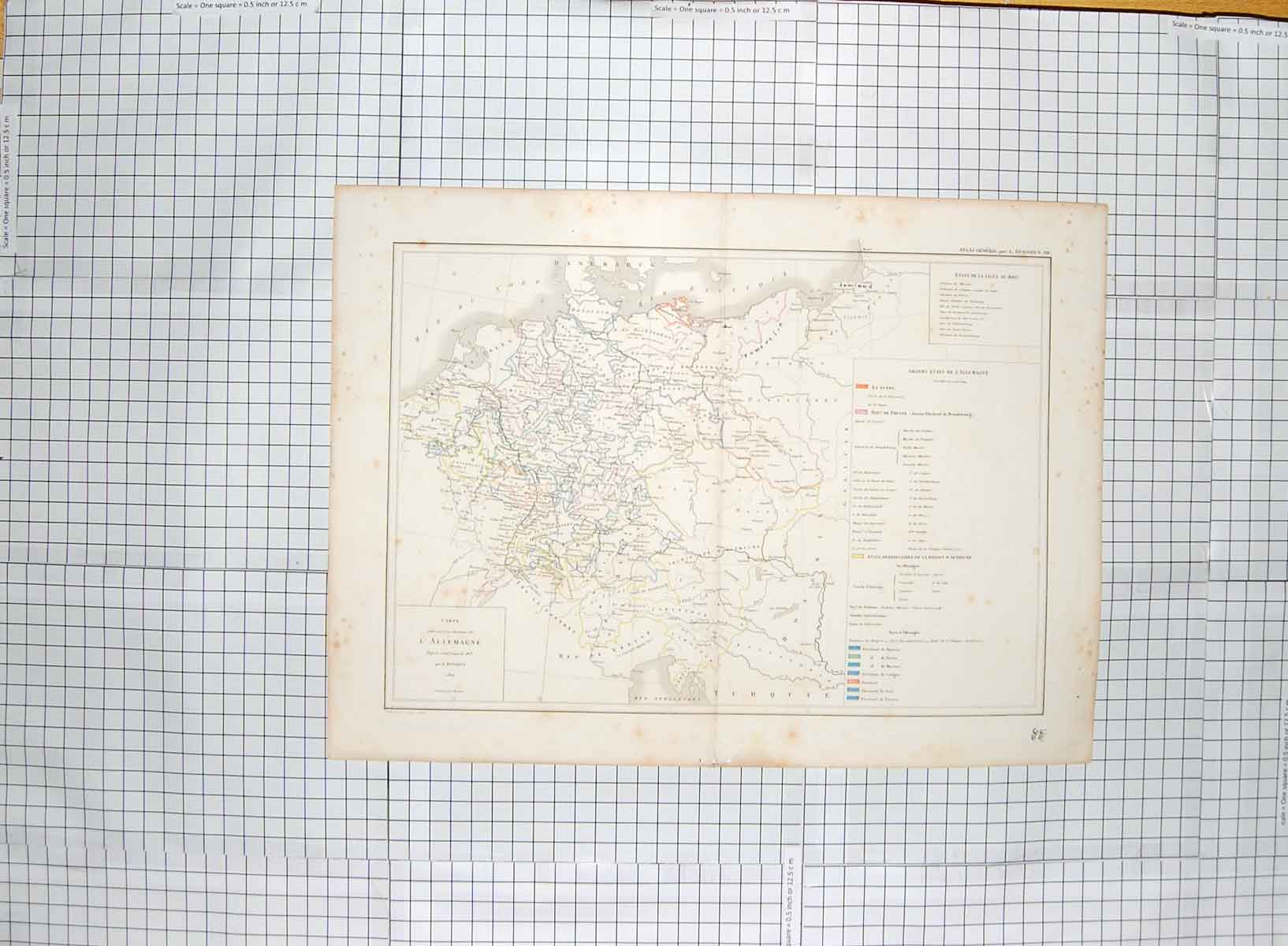 Original Old Antique Print Map C1790-C1900 Germany L'Allemagne Wurtemberg 18th