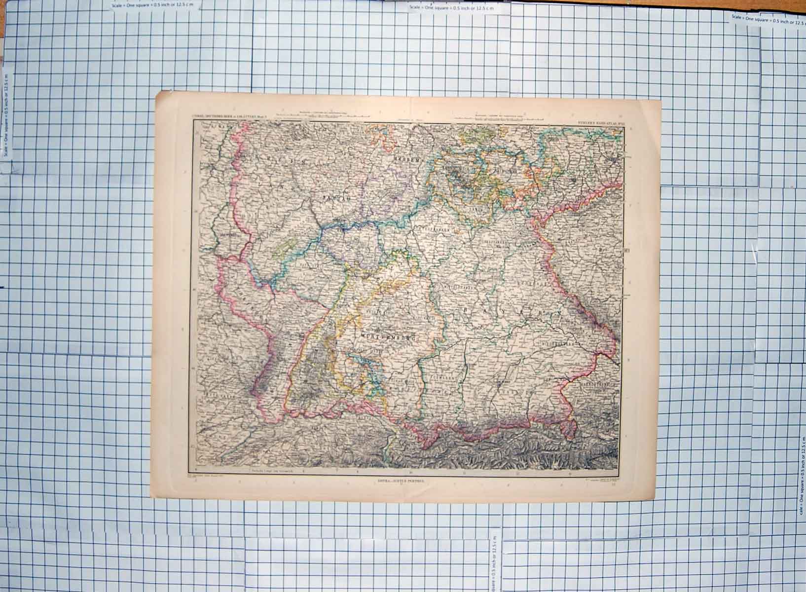 Original Old Antique Print Map C1790-C1900 Hessen Nassau Wurtemberg 18th