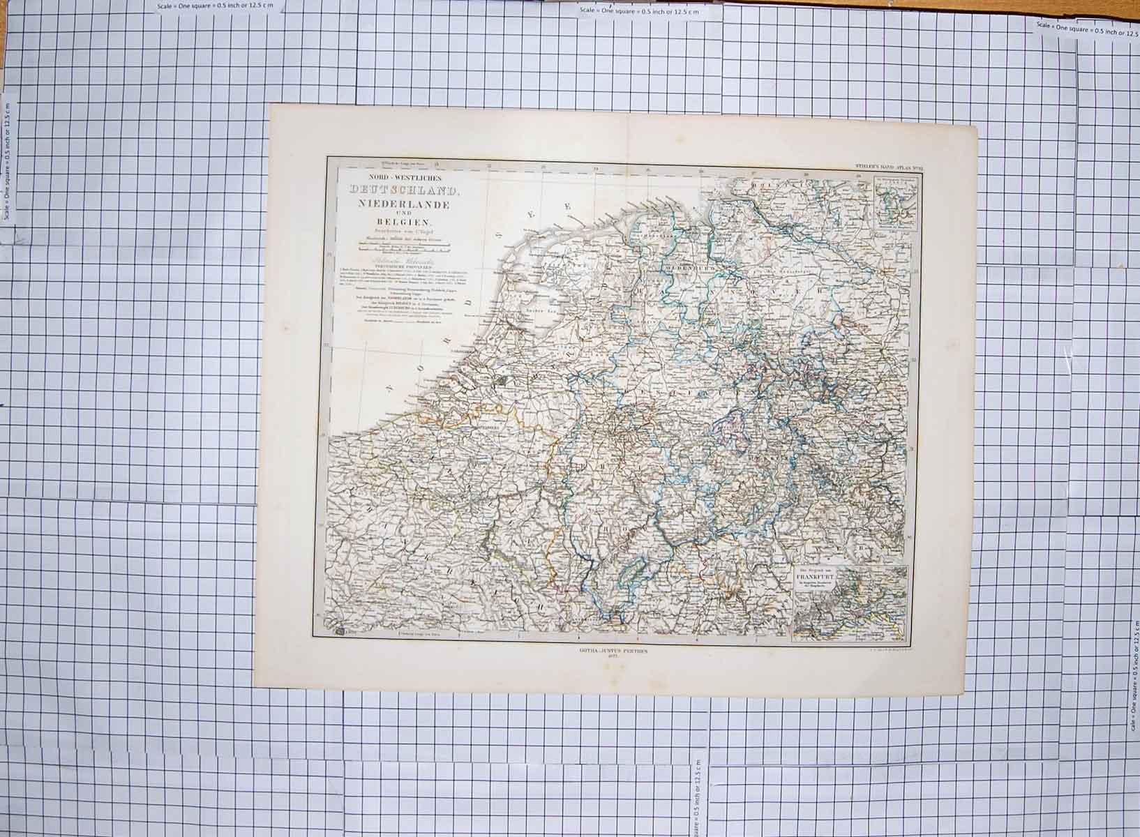 Original Old Antique Print Berge Map C1790-C1900 Belgium Netherlands 18th