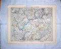 Original Old Antique Print Map 1882 Metz Strassburg Luxemburg Wurttemberg 19th