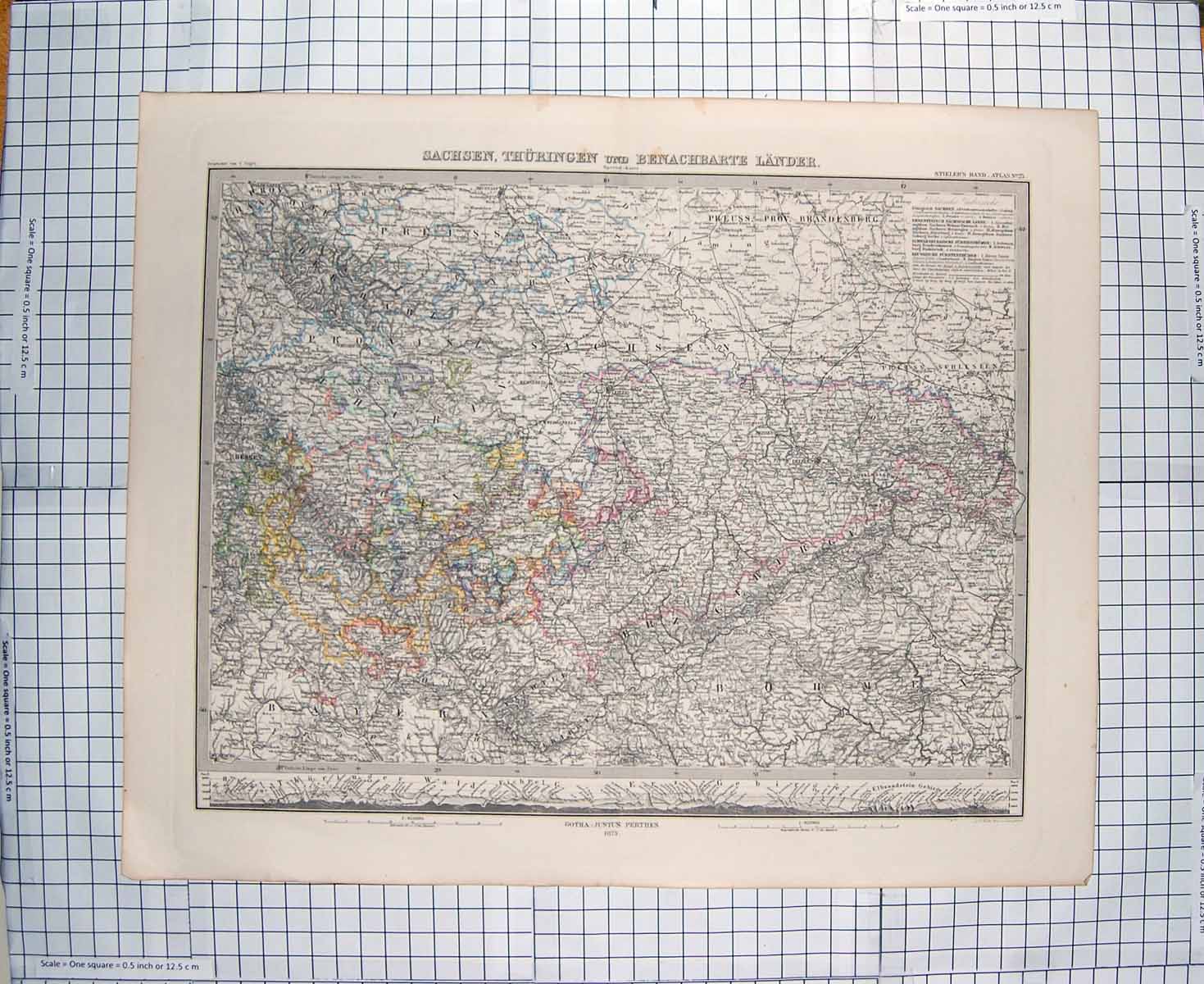 Original Old Antique Print Jungmann Map 1875 Prag Bohmen Leipzig Hessen 19th