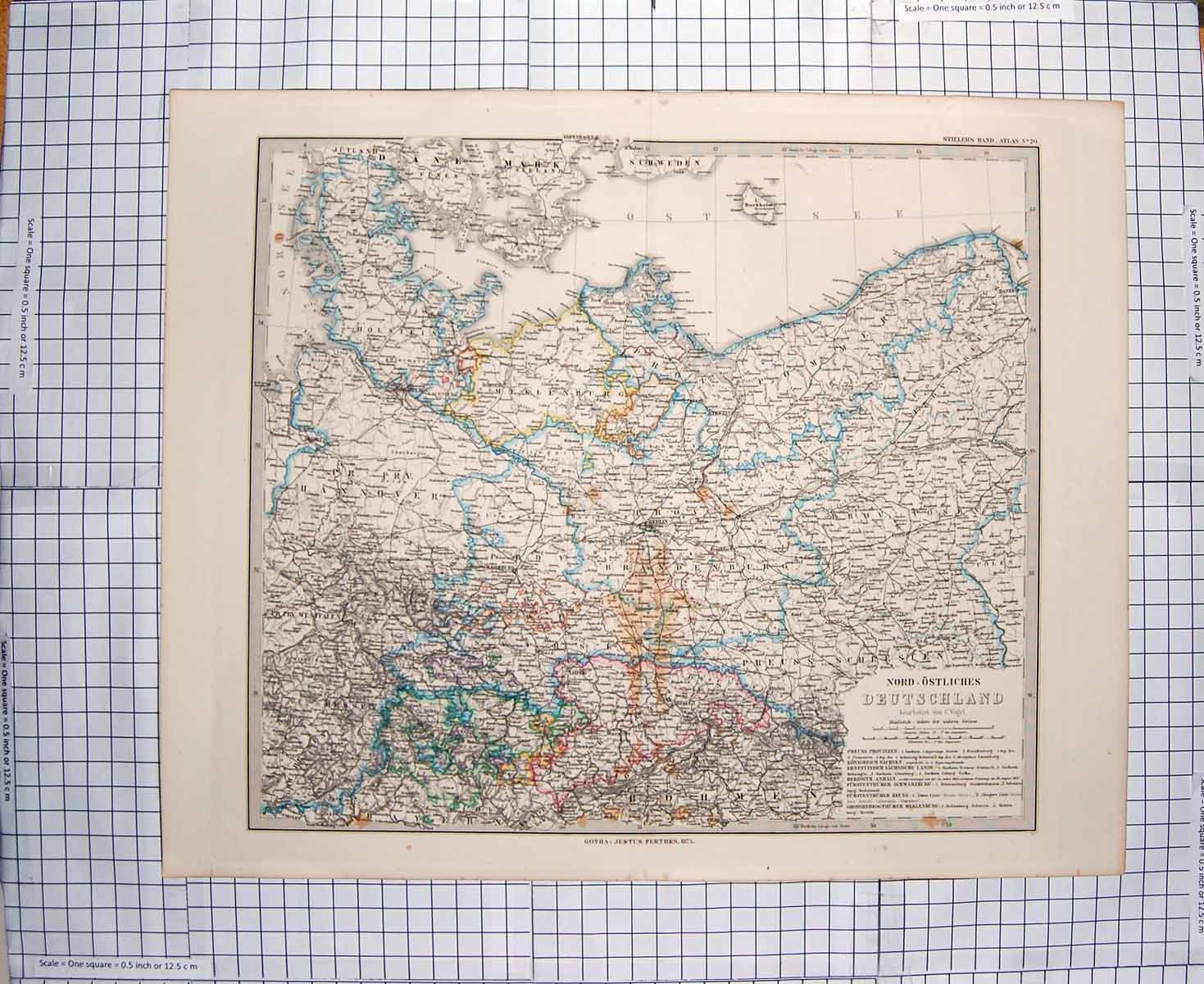 Original Old Antique Print Map 1875 Detschland Berlin Germany Leipzig Prag 19th
